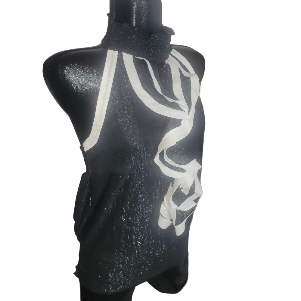 Smart Set Black and White Sleeveless Halter Top L - Picture 3 of 6